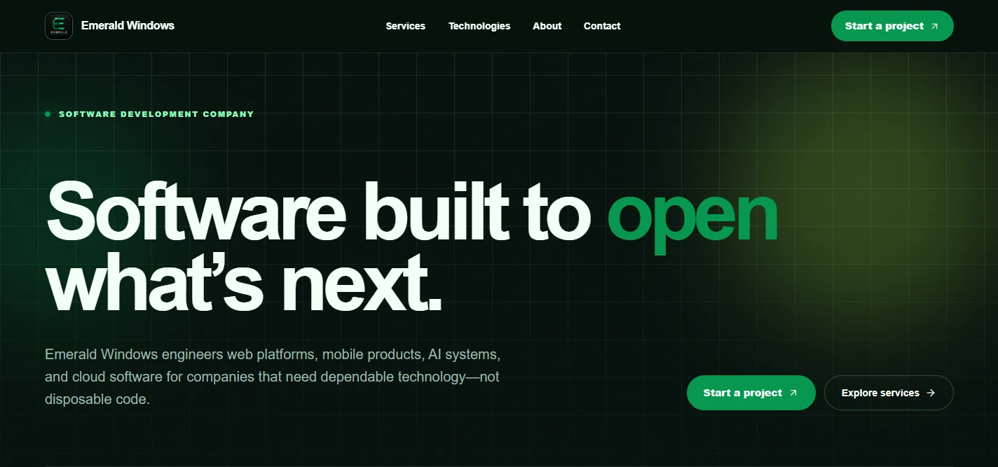 Emerald Windows: software company website: Emerald Windows portfolio