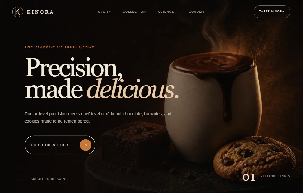 Kinora: premium food brand website: Emerald Windows portfolio