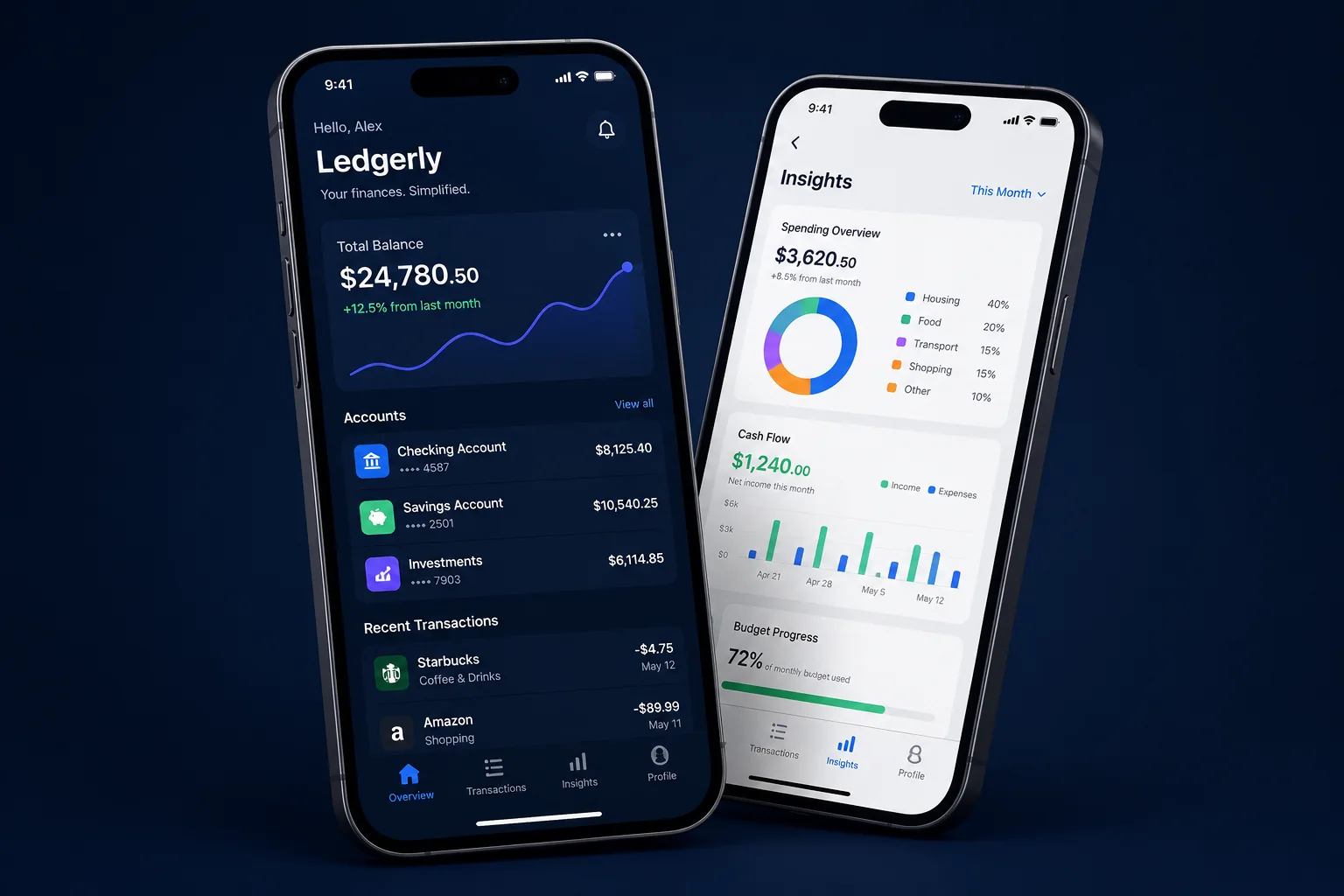 Ledgerly: fintech mobile app: Emerald Windows portfolio